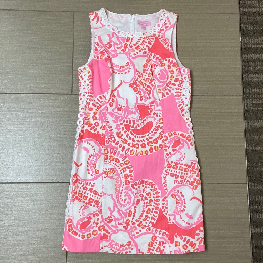 Sleeveless Pink Patterned Shift Dress